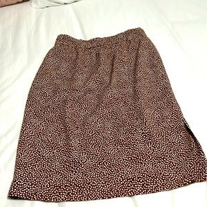 JCrew-NWOT-brown & white polka dot lined midi skirt w/ slit on the side-size Med